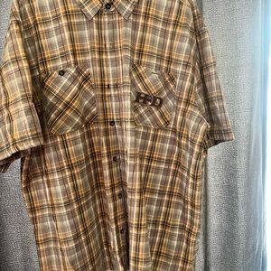 Harley Davidson button down shirt.